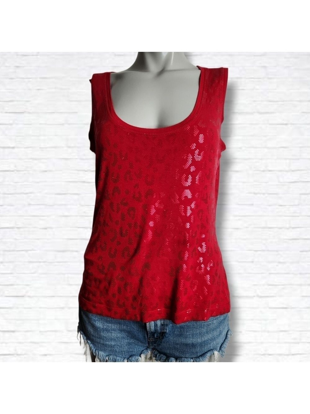 St. John Red Iridescent Animal Print Sleeveless Top Size S